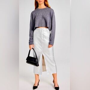 WAYF Silver Metallic High Waisted Midi Skirt, XS, NWT. HOLIDAY FUN!